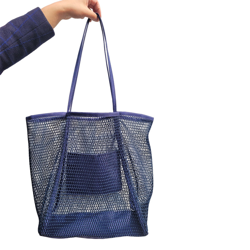 Fashion Navy Blue Polycotton Hollow Large Capacity Shoulder Bag
