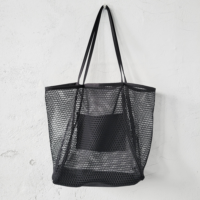 Fashion Black Polycotton Hollow Large Capacity Shoulder Bag