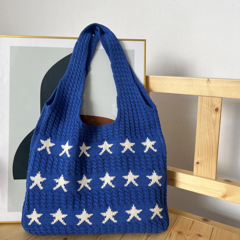 Fashion Royal Blue Five-pointed Star Knitted Shoulder Bag