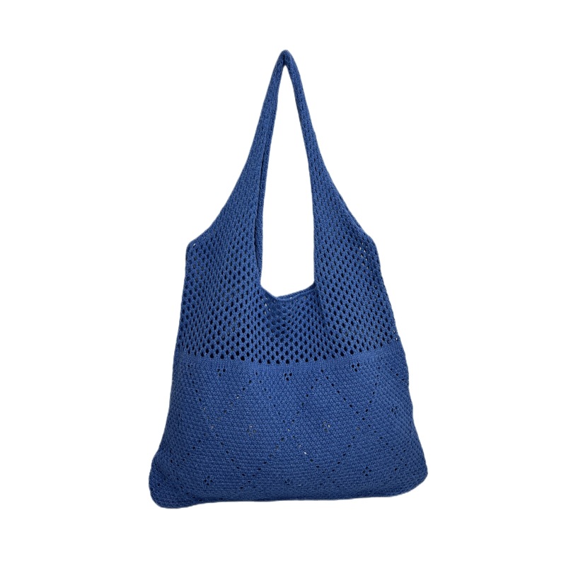 Fashion Dark Blue Woven Hollow Large Capacity Shoulder Bag