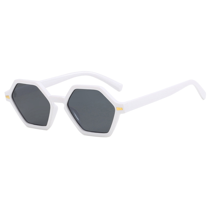 Fashion Solid White Gray Flakes Rice Nail Small Frame Polygonal Sunglasses