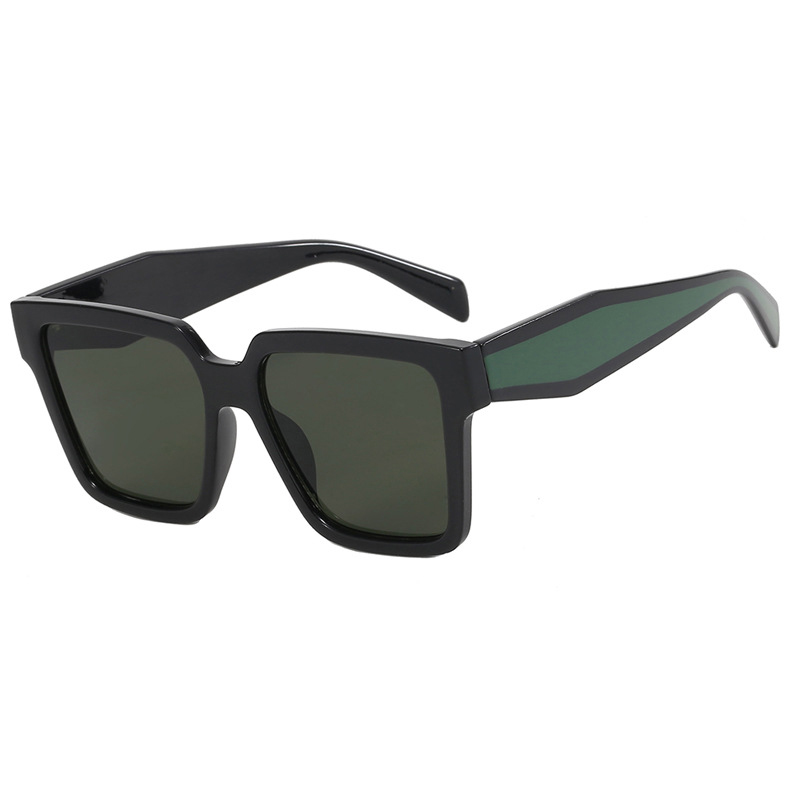 Fashion Bright Black And Dark Green Large Square Frame Sunglasses
