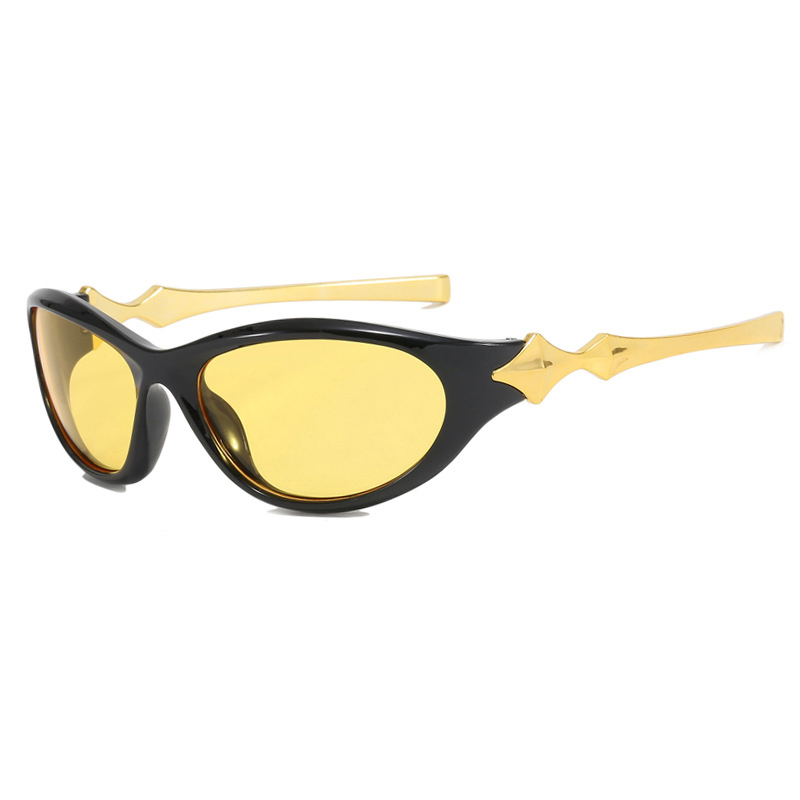 Fashion Bright Black And Yellow Film Ac Starburst Cat Eye Sunglasses