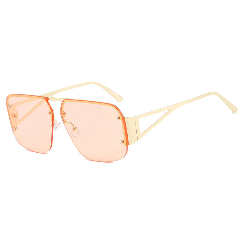 Fashion Gold Frame Light Orange Metal Half-rim Sunglasses