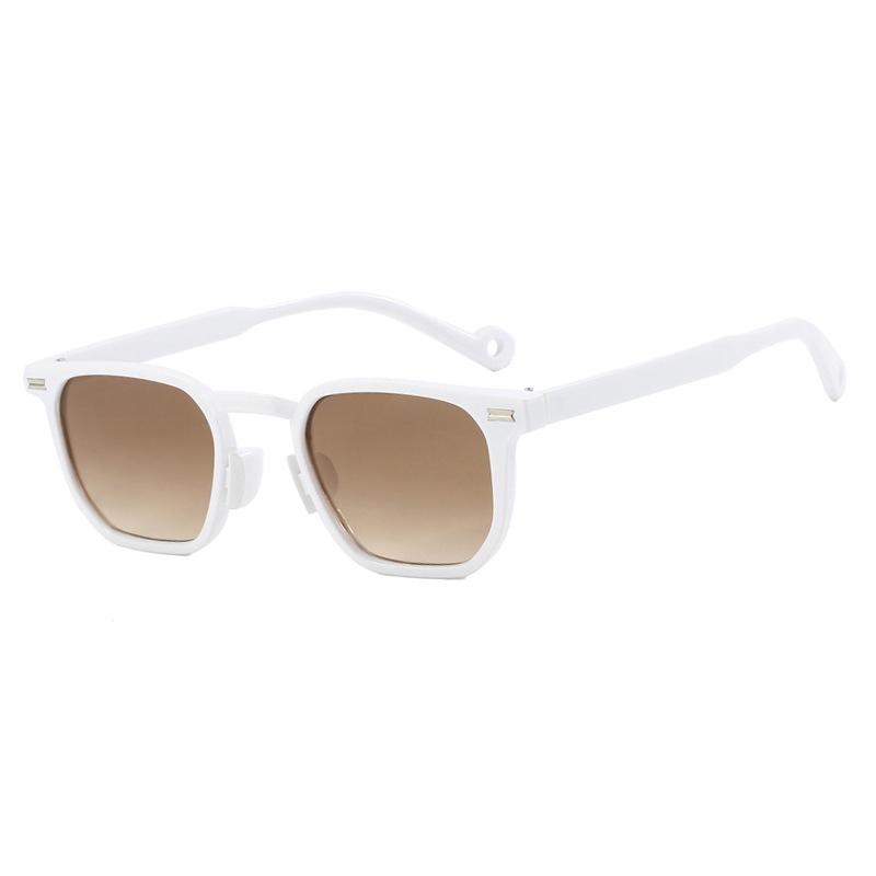 Fashion Real White Double Tea Square Sunglasses With Rice Studs