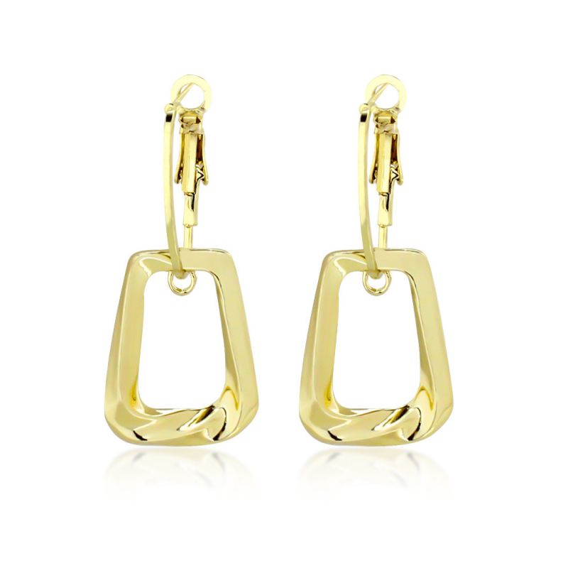 Fashion Gold Metal Twisted Square Earrings