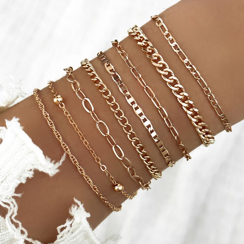 Fashion Gold Metal Geometric Chain Bracelet Set