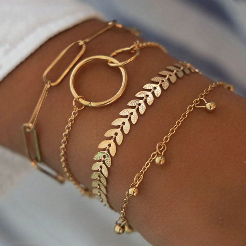 Fashion Gold Metal Geometric Chain Bracelet Set