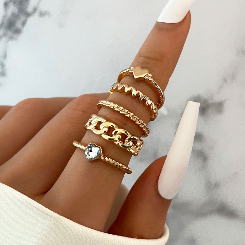 Fashion Gold Alloy Diamond Love Ring Set