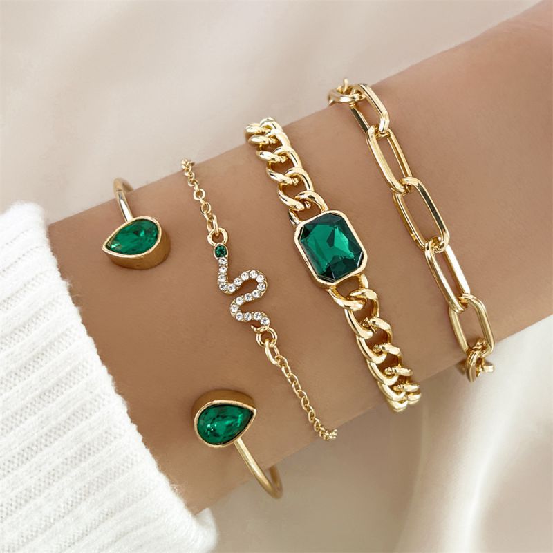 Fashion Gold Alloy Diamond Snake Bracelet Set