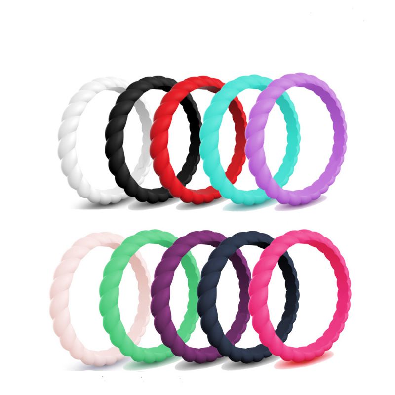 Fashion 10 Color Set 2 Twist Silicone Ring Set