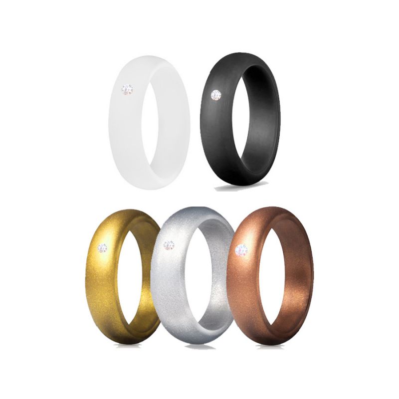 Fashion Diamond-encrusted 5-color Set 2-metallic Color Silicone Diamond Round Ring Set
