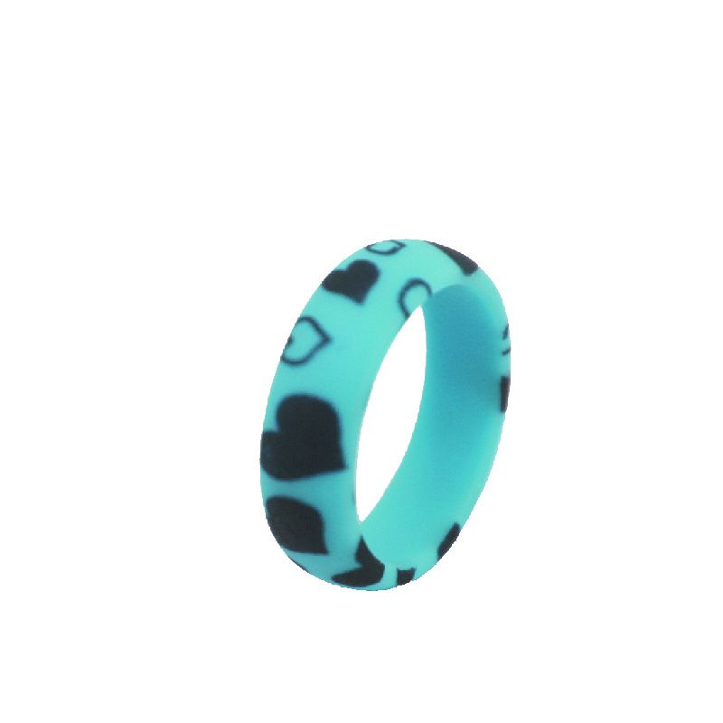 Fashion Sky Blue Silicone Printed Round Ring