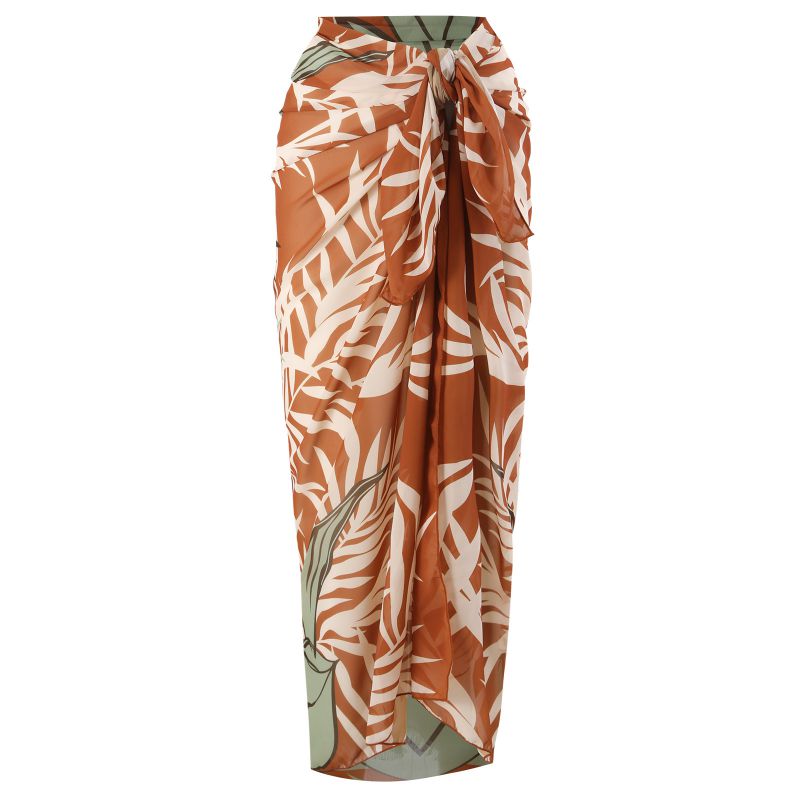 Fashion Brown Skirt Polyester Printed Knotted Beach Skirt