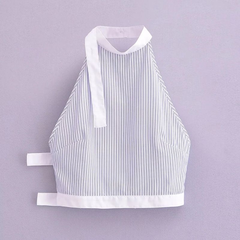 Fashion Blue And White Woven Striped Halterneck Top