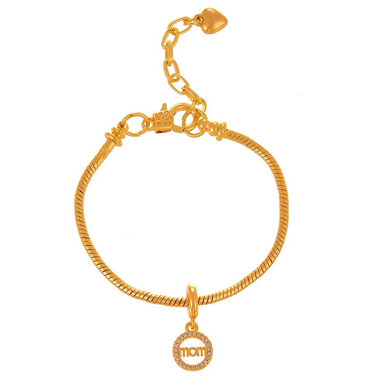 Fashion Golden 2 Copper Inlaid Zirconium Round Letter Mom Pendant Bracelet