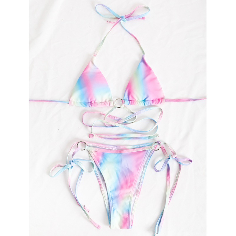 Fashion Gradient Color Polyester Halterneck Lace-up One-piece Swimsuit Bikini