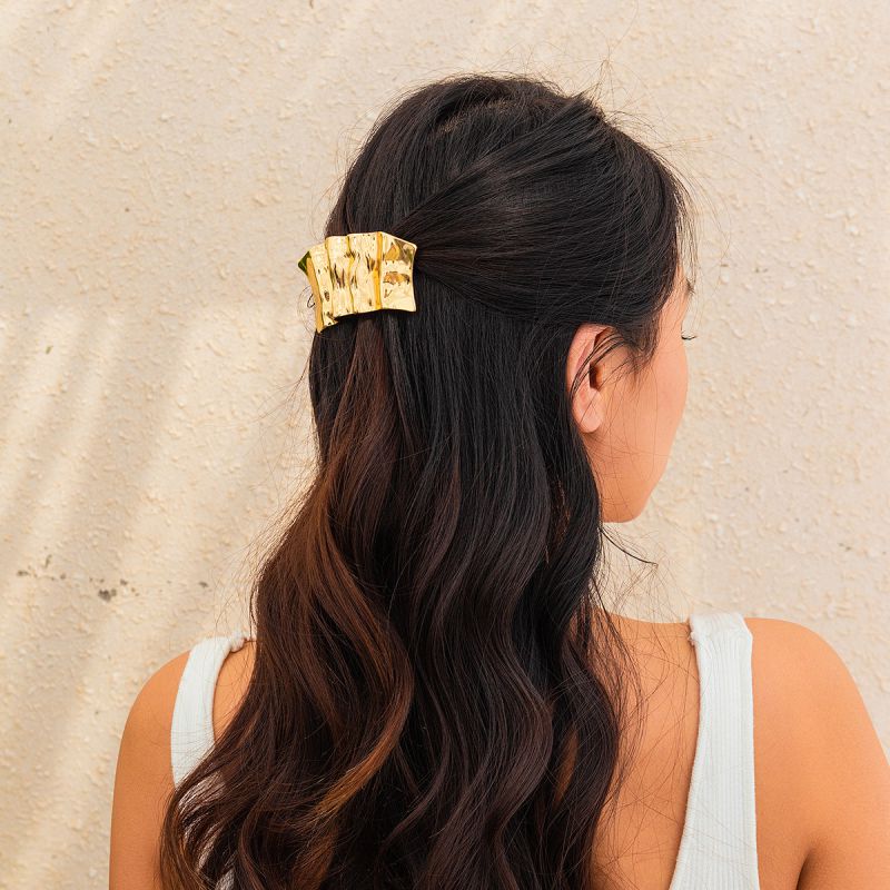 Fashion Gold Alloy Geometric Pleated Hair Clip