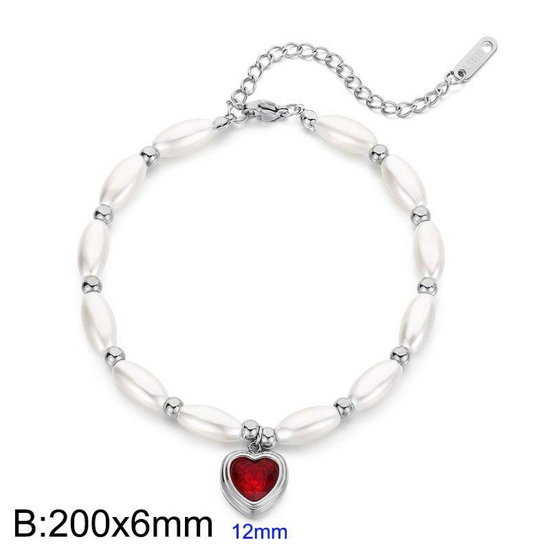 Fashion Steel Red Stainless Steel Diamond Love Pearl Beaded Bracelet