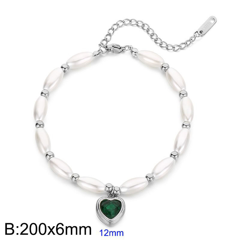 Fashion Steel Green Stainless Steel Diamond Love Pearl Beaded Bracelet