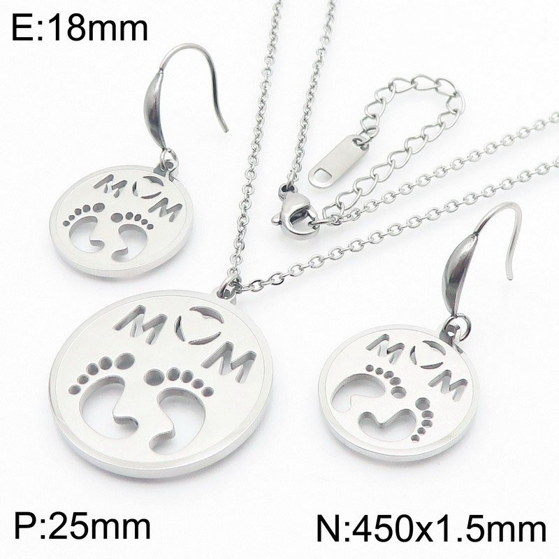 Fashion Steel Color Necklace + Earrings Stainless Steel Hollow Anklet Necklace And Earrings Set