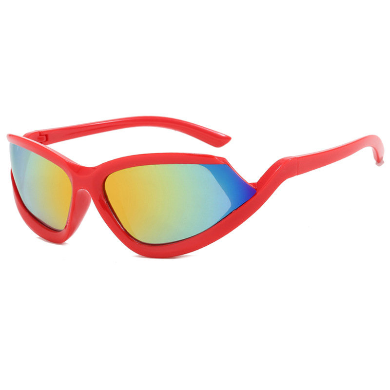 Fashion Red Frame Red Mercury Notched Irregular Sunglasses