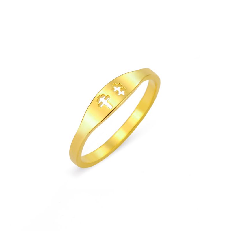 Fashion Golden Style Five Titanium Steel Hollow Geometric Ring