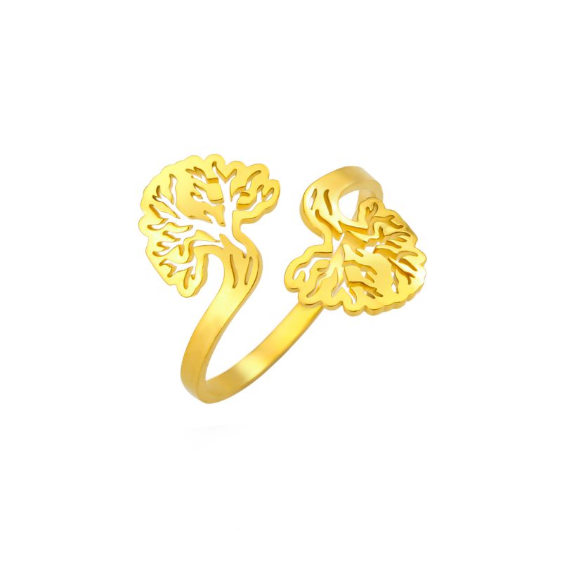 Fashion Gold Titanium Steel Cut Tree Ring