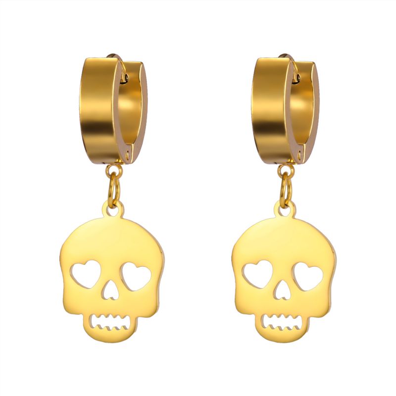 Fashion Golden Love Eyes Skull Stainless Steel Skull Earrings