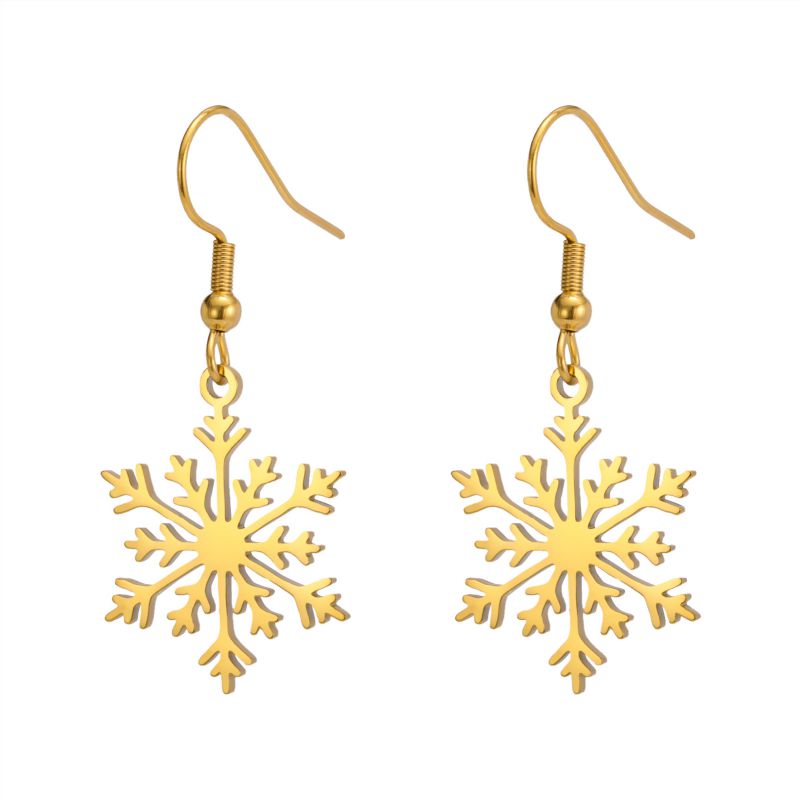 Fashion Golden Snowflake Ear Hooks Stainless Steel Snowflake Earrings