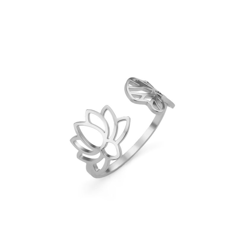 Fashion Steel Color Lotus Stainless Steel Lotus Open Ring