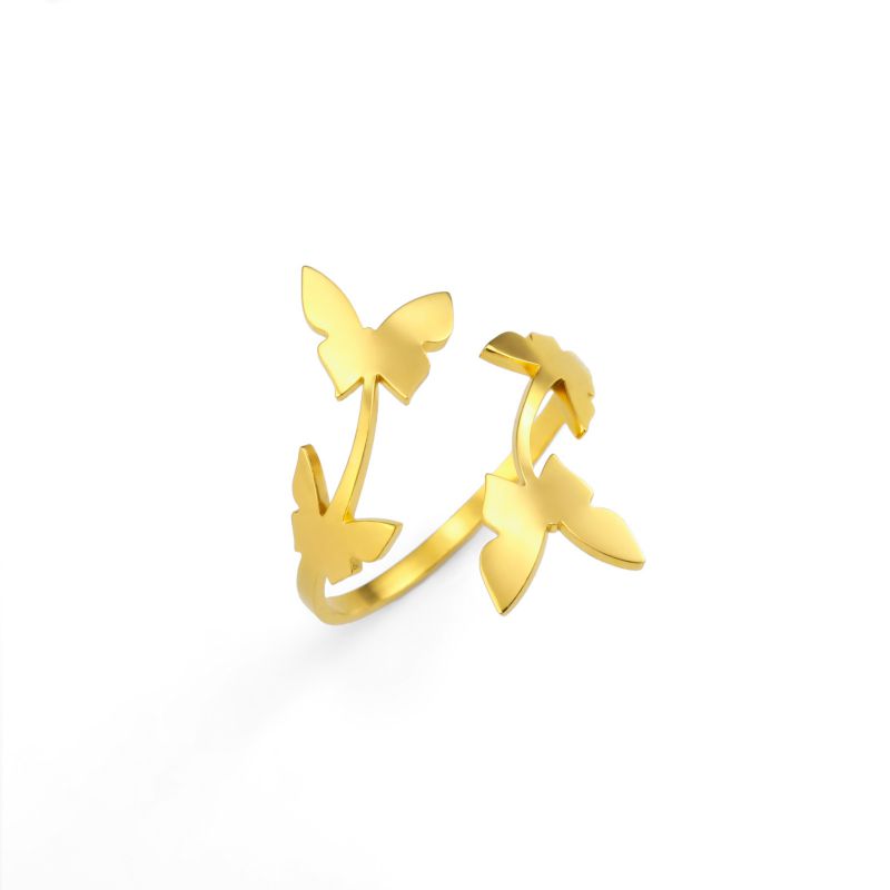Fashion Gold Titanium Steel Butterfly Open Ring