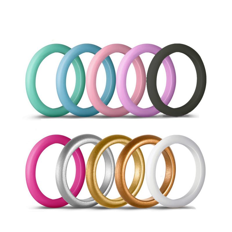 Fashion 10 Color Sets Silicone Round Ring Set