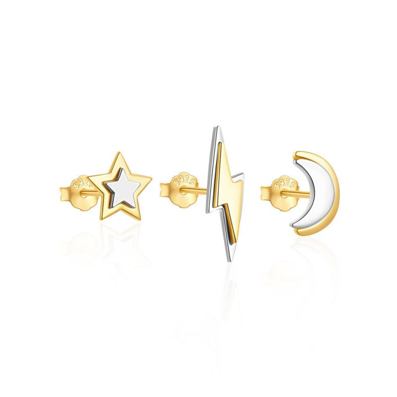 Fashion Set Of 3 Gold #4 Silver Diamond Geometric Earring Set