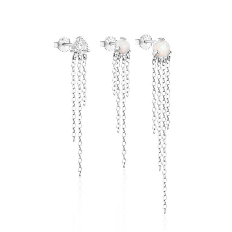Fashion Set Of 3-platinum Silver And Diamond Geometric Earrings Set