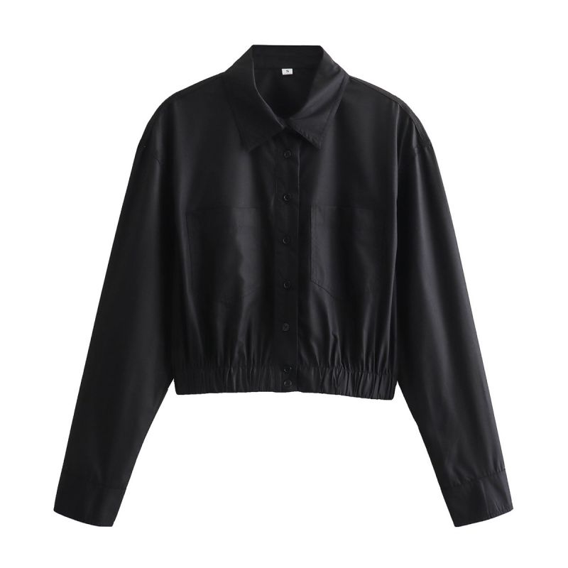 Fashion Black Polyester Elastic Lapel Button-down Shirt