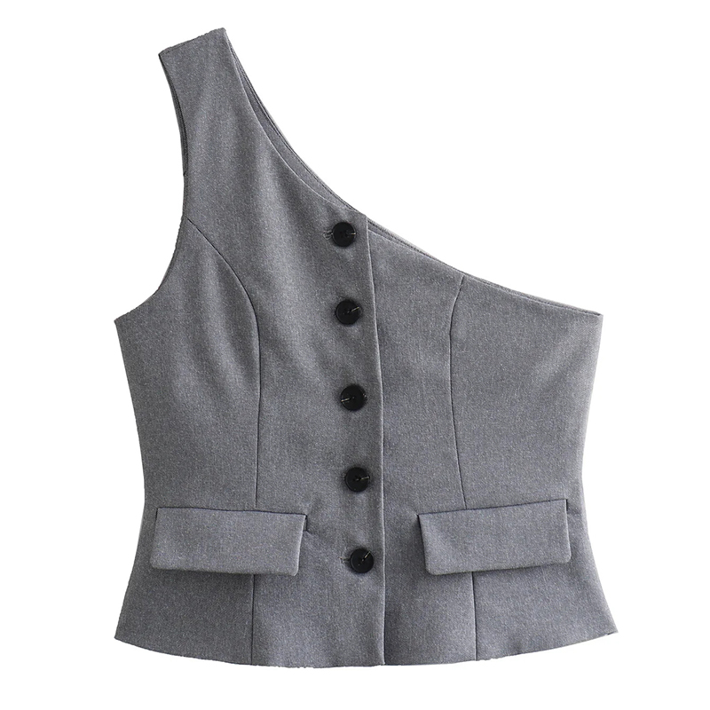 Fashion Grey Polyester Buttoned Shoulder Vest
