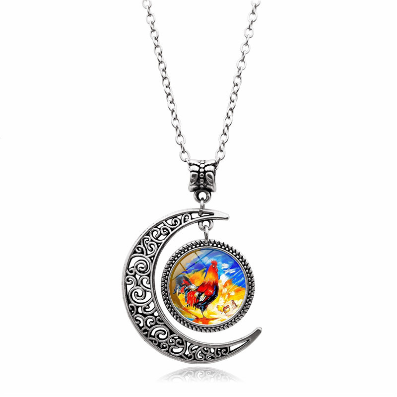 Fashion 12# Alloy Printed Round Moon Necklace