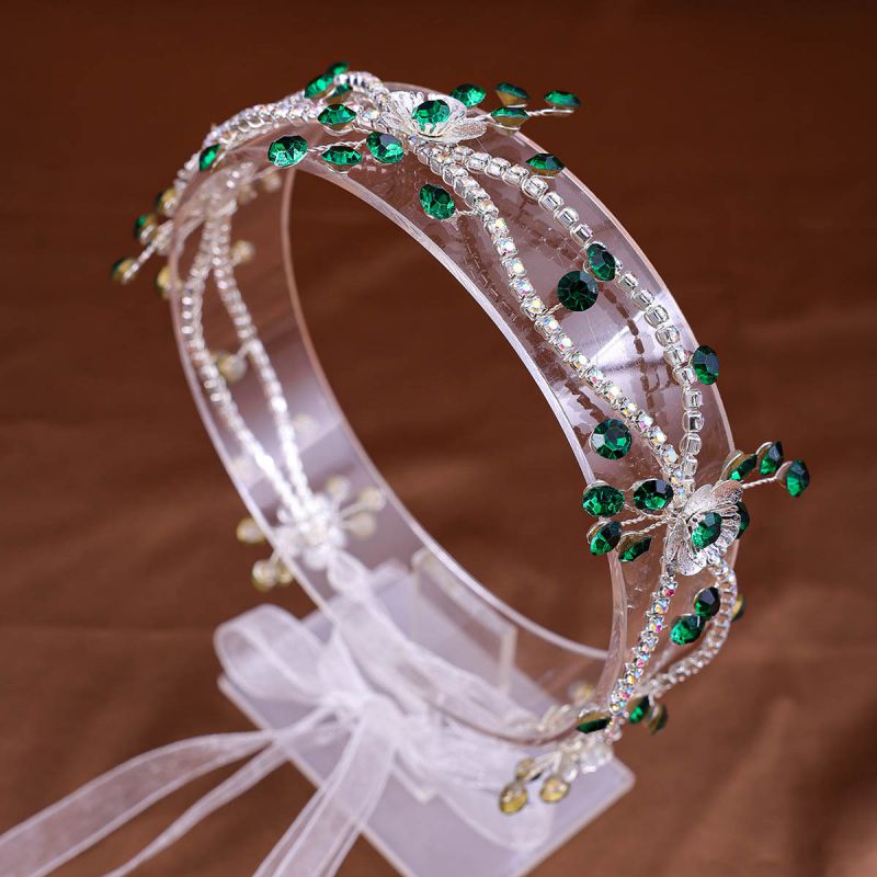Fashion Silver Green Geometric Diamond Braided Flower Headband