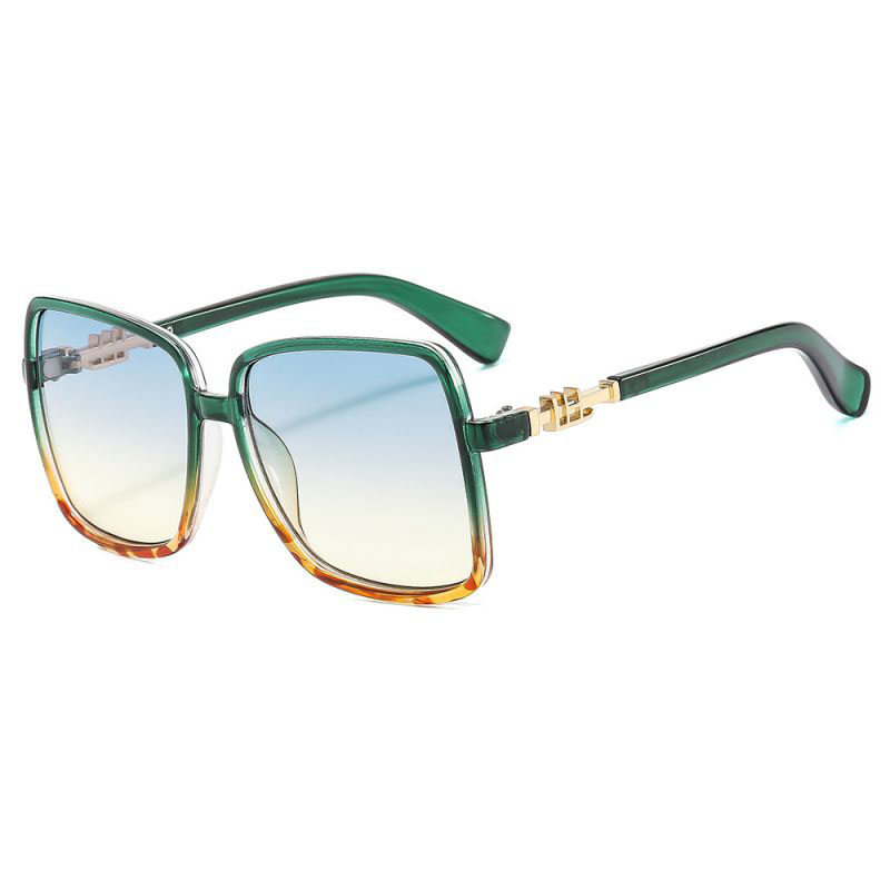 Fashion Green Frame Green Yellow Film Large Square Frame Sunglasses