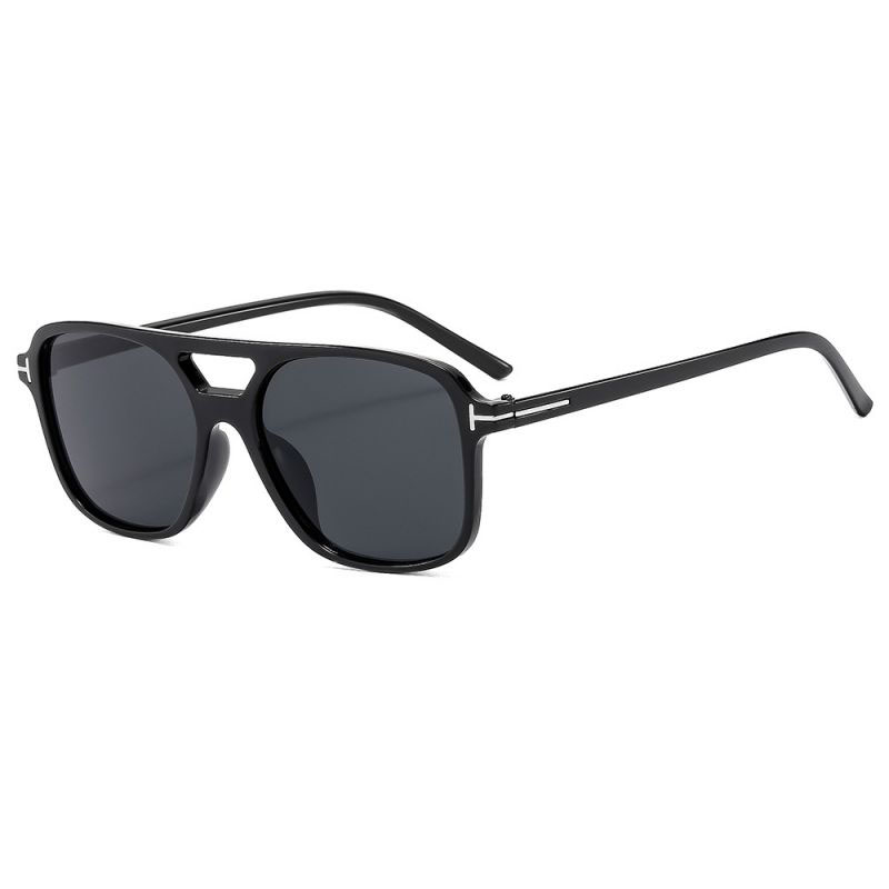 Fashion Black Frame Gray Film Square Frame Double Bridge Sunglasses