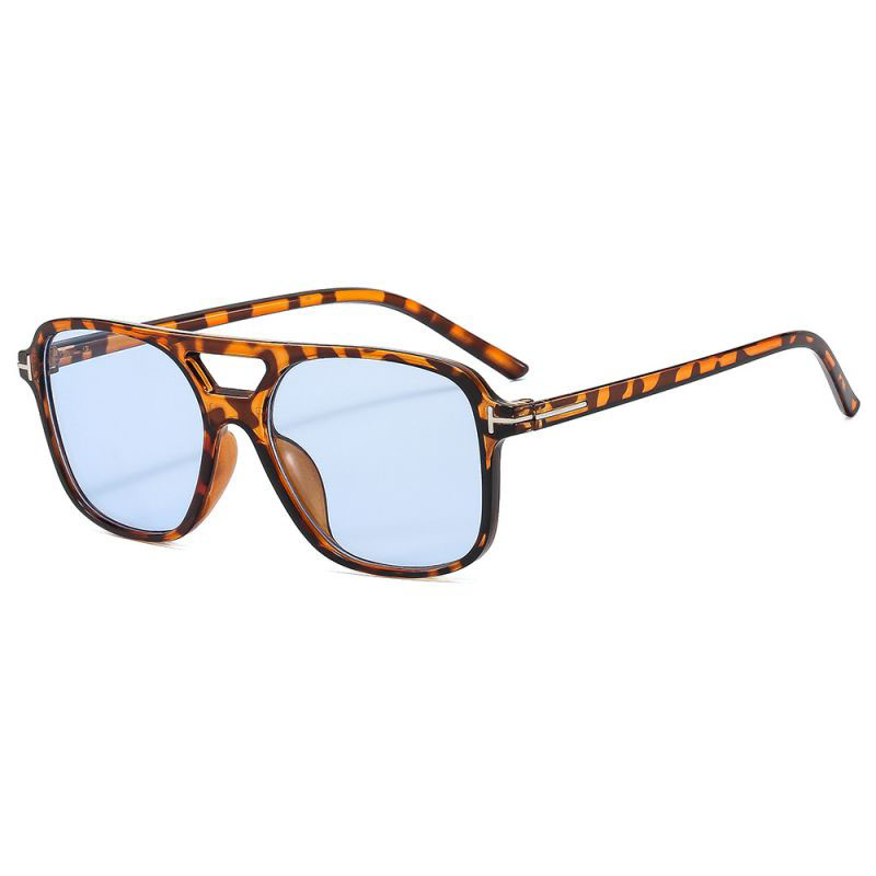 Fashion Douhua Blue Slices Square Frame Double Bridge Sunglasses