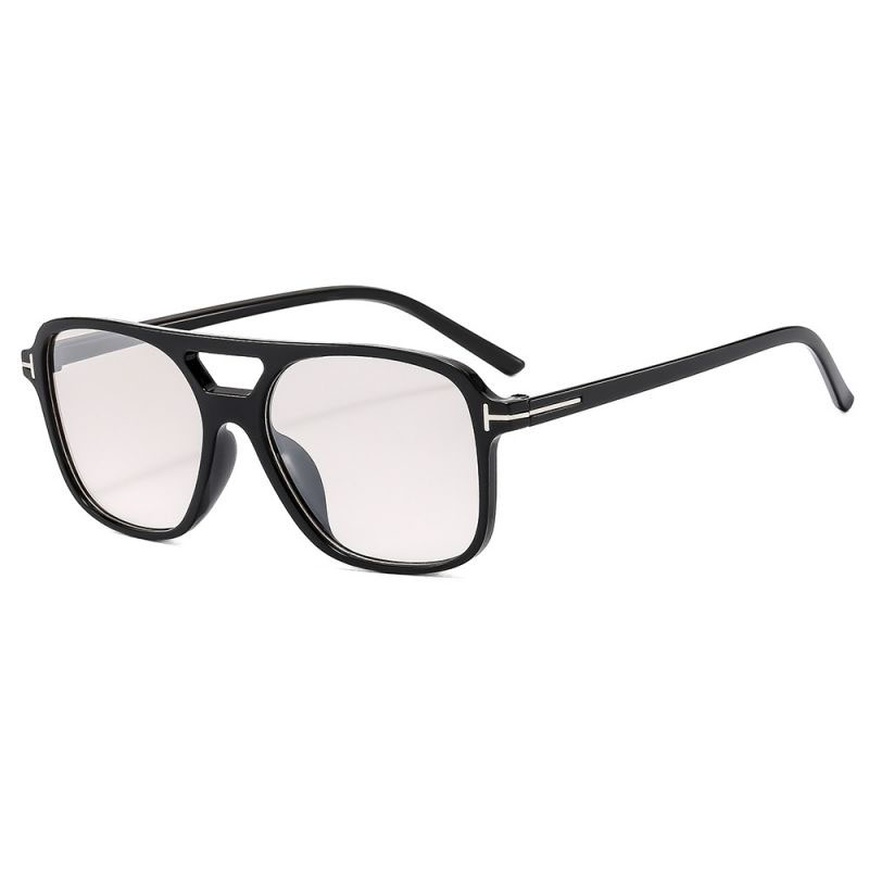 Fashion Black Frame Gradient Mercury Square Frame Double Bridge Sunglasses