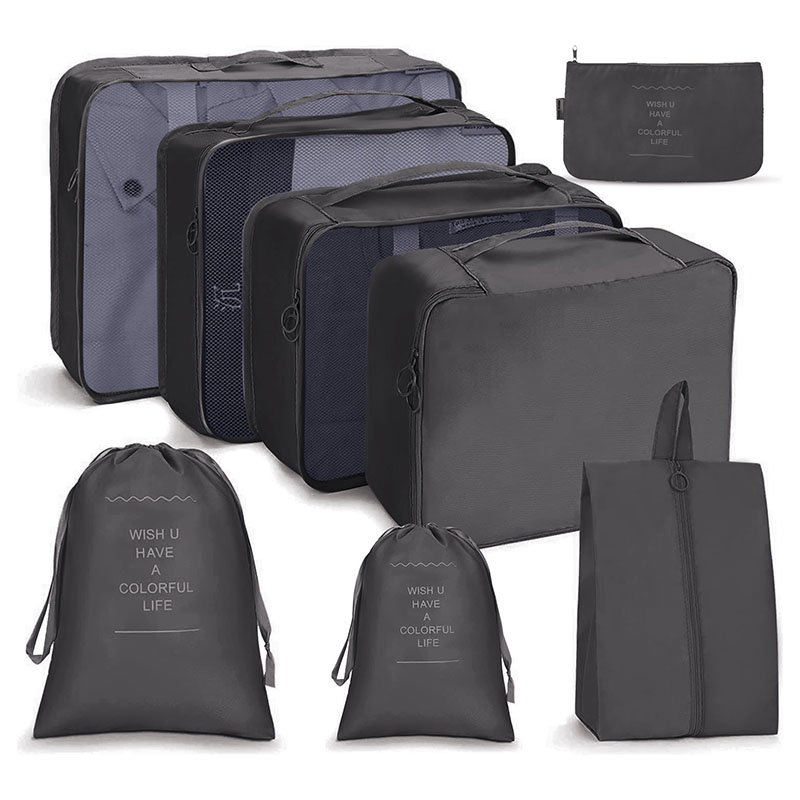 Fashion Eight-piece Set-black Polyester Large Capacity Storage Bag Set