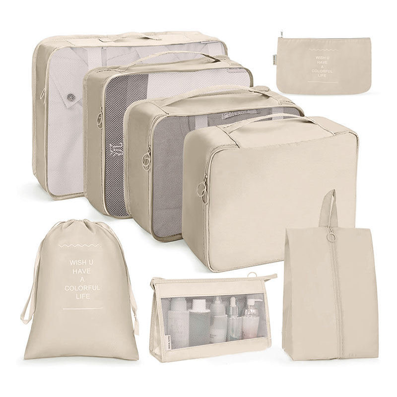 Fashion Cosmetic Bag (eight-piece Set) - Beige Polyester Large Capacity Storage Bag Set