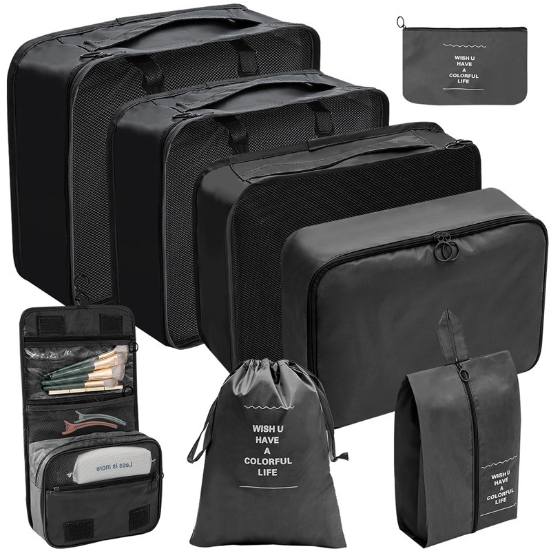 Fashion Toiletries Bag (eight-piece Set) - Black Polyester Large Capacity Storage Bag Set