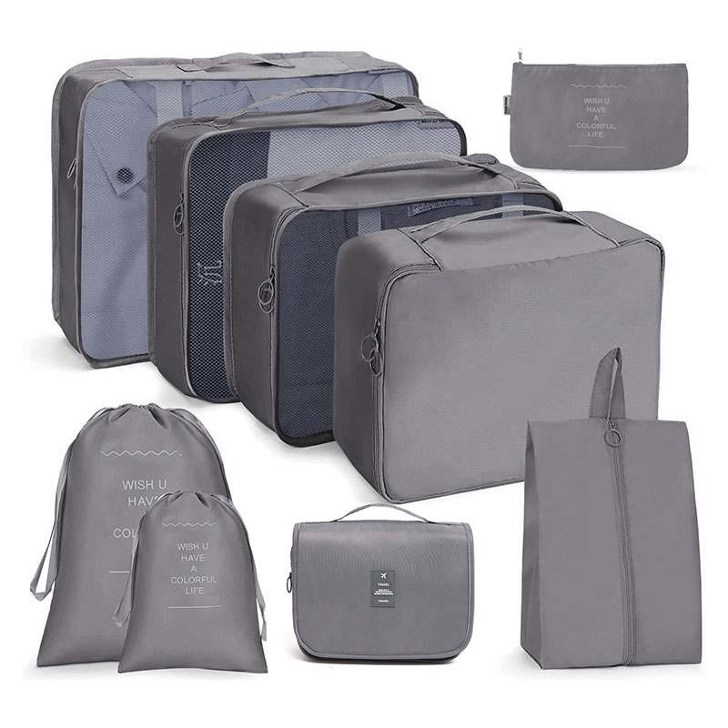 Fashion Toiletries Bag (nine-piece Set) - Gray Polyester Large Capacity Storage Bag Set