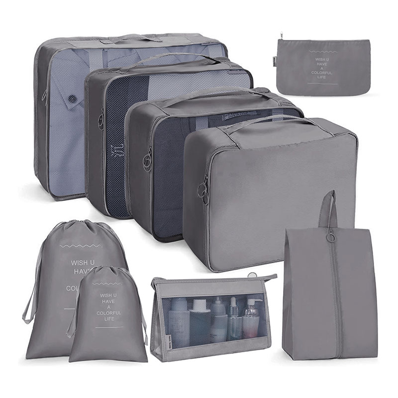 Fashion Cosmetic Bag (nine-piece Set) - Gray Polyester Large Capacity Storage Bag Set
