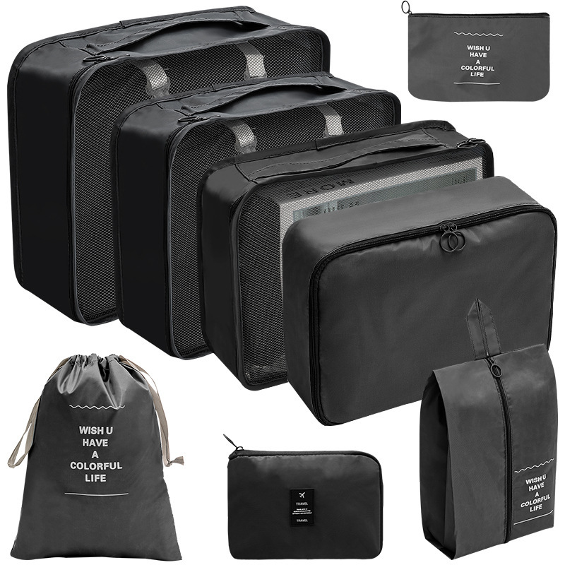 Fashion Digital Bag (eight-piece Set) - Black Polyester Large Capacity Storage Bag Set