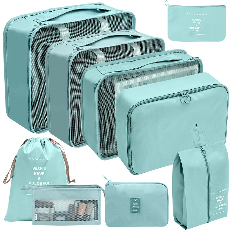 Fashion Nine-piece Makeup Digital Set-lake Polyester Large Capacity Storage Bag Set